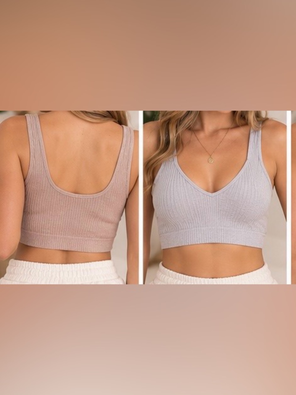 Free People Solid Rib Brami Set Taupe + Gray M/L NWT NWOT